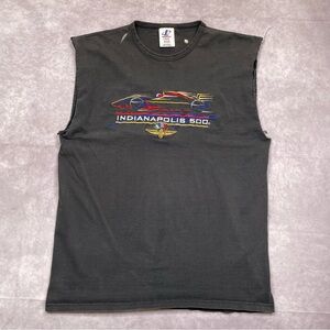VTG Indianapolis 500 T Shirt Mens L Black 80s 90s Distressed Embroidered